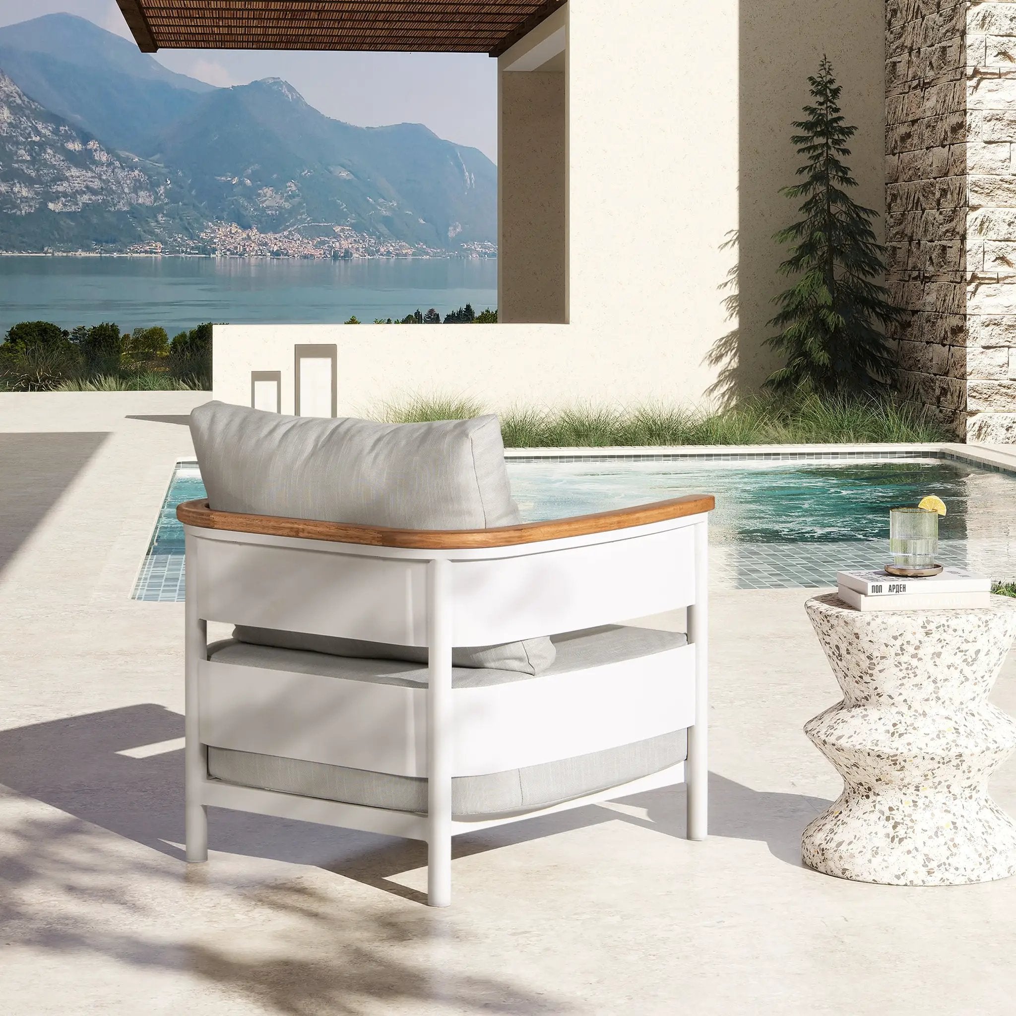 Rhodes 29" Upholstered Teak & Aluminum Patio Arm Chair Birch by HouseOfZazla