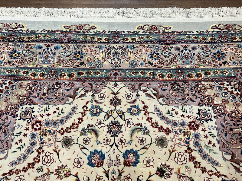 Beautiful Pak Persian Rug 6x9, Floral Medallion, Wool and Silk, Highly Detailed Elegant Carpet, Vintage Oriental Rug 6 x 9, Cream and Gray by Jewel Rugs