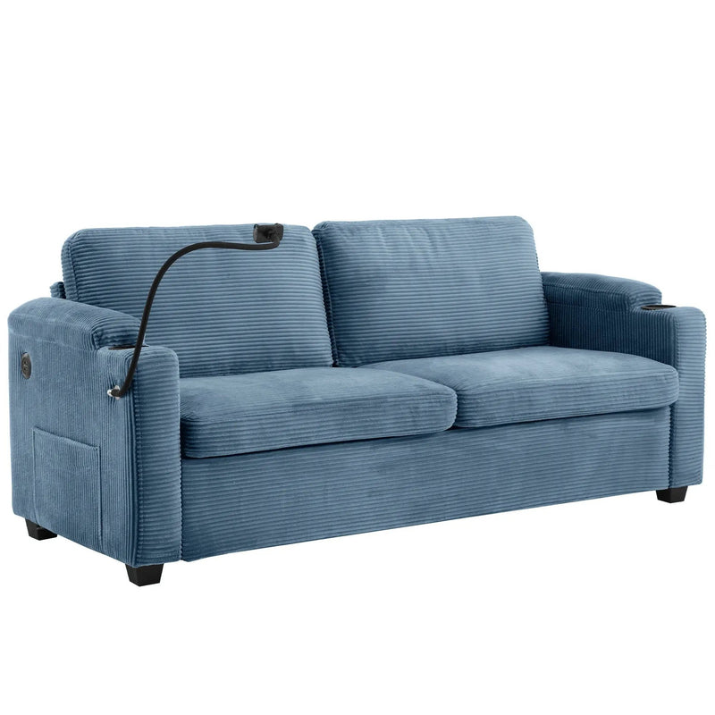 Sleeper Sofa Loveseat Sofa With Full Size Mattress, 2 USB Ports, 2 Cup Holders, 2 Side Pockets And Phone Holder by HouseOfZazla