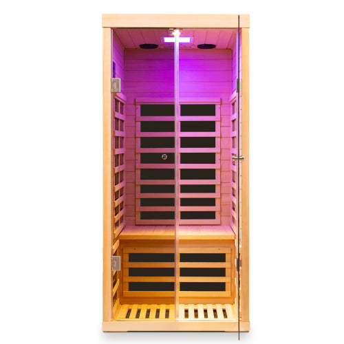 Large Glass Hemlock Sauna with Infrared Heating – One Person, photo 3 of 6