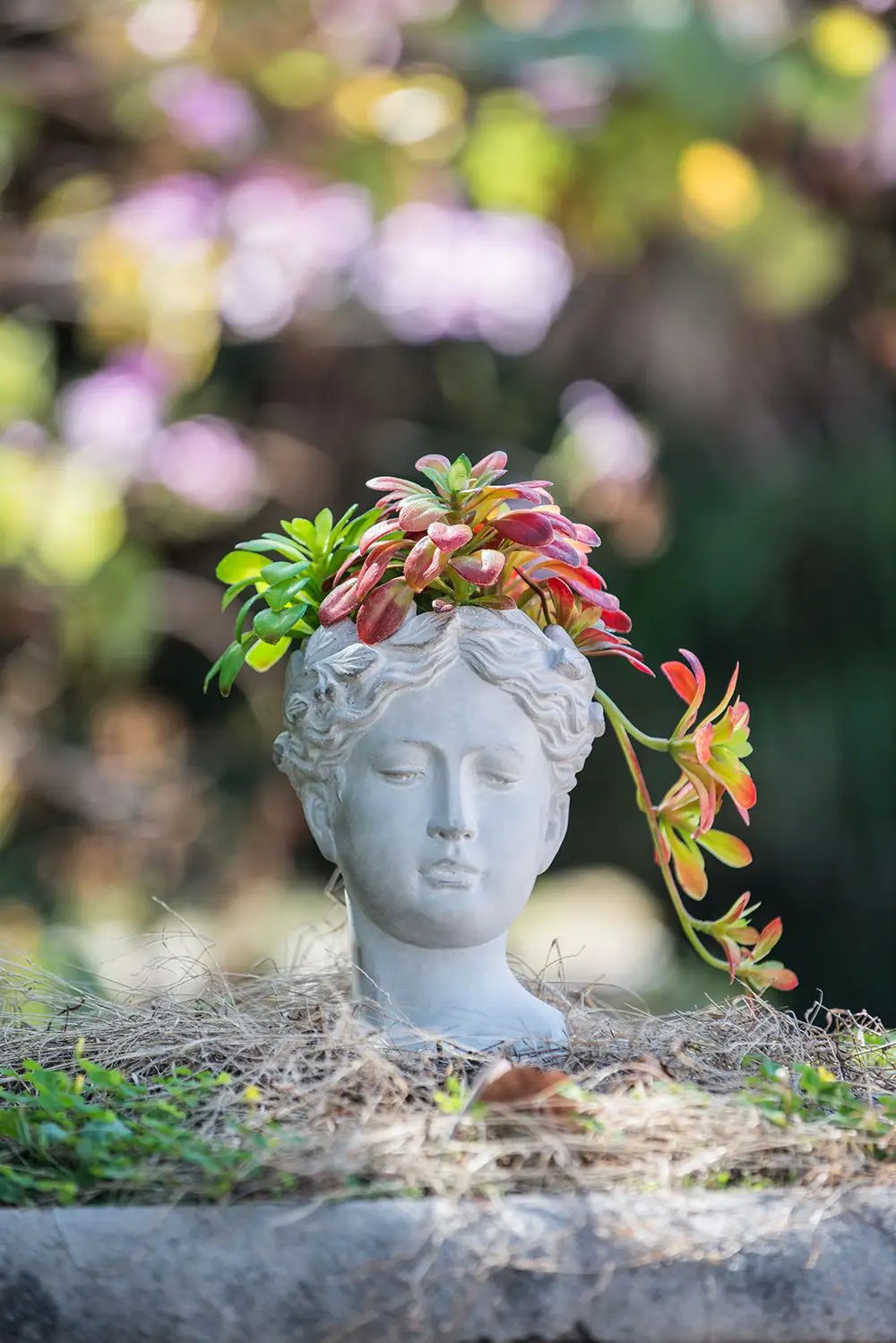 Greek Style Cement Head Planter Indoor Outdoor Home Garden Decor - Gray by HouseOfZazla