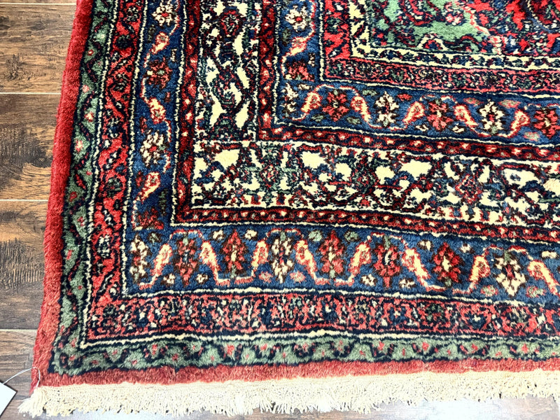 Antique Persian Hamadan Tribal Rug 8x10, Red and Ivory, Medallion Rug, Wool Handmade Carpet by Jewel Rugs