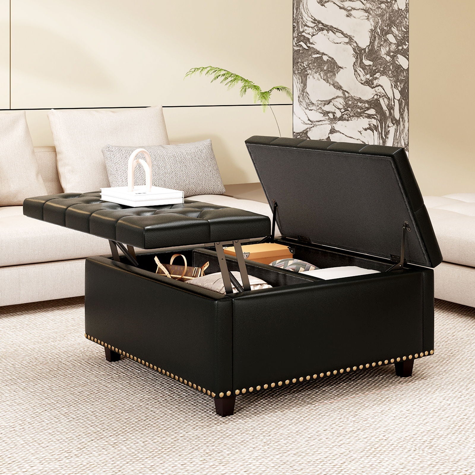 Large Square Storage Ottoman With 2 Storage Doors by HouseOfZazla