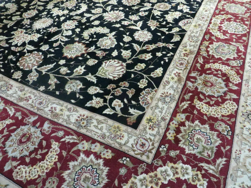 9' X 12' Vintage Handmade Fine Chinese Oriental Floral Wool Rug Silk Black by Jewel Rugs