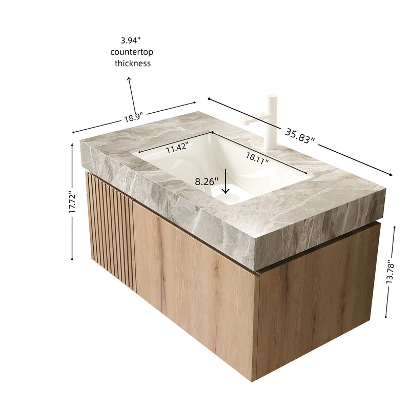 MURI 36" Bathroom Vanity with Sink, Floating Wall-Mounted Cabinet by HouseOfZazla