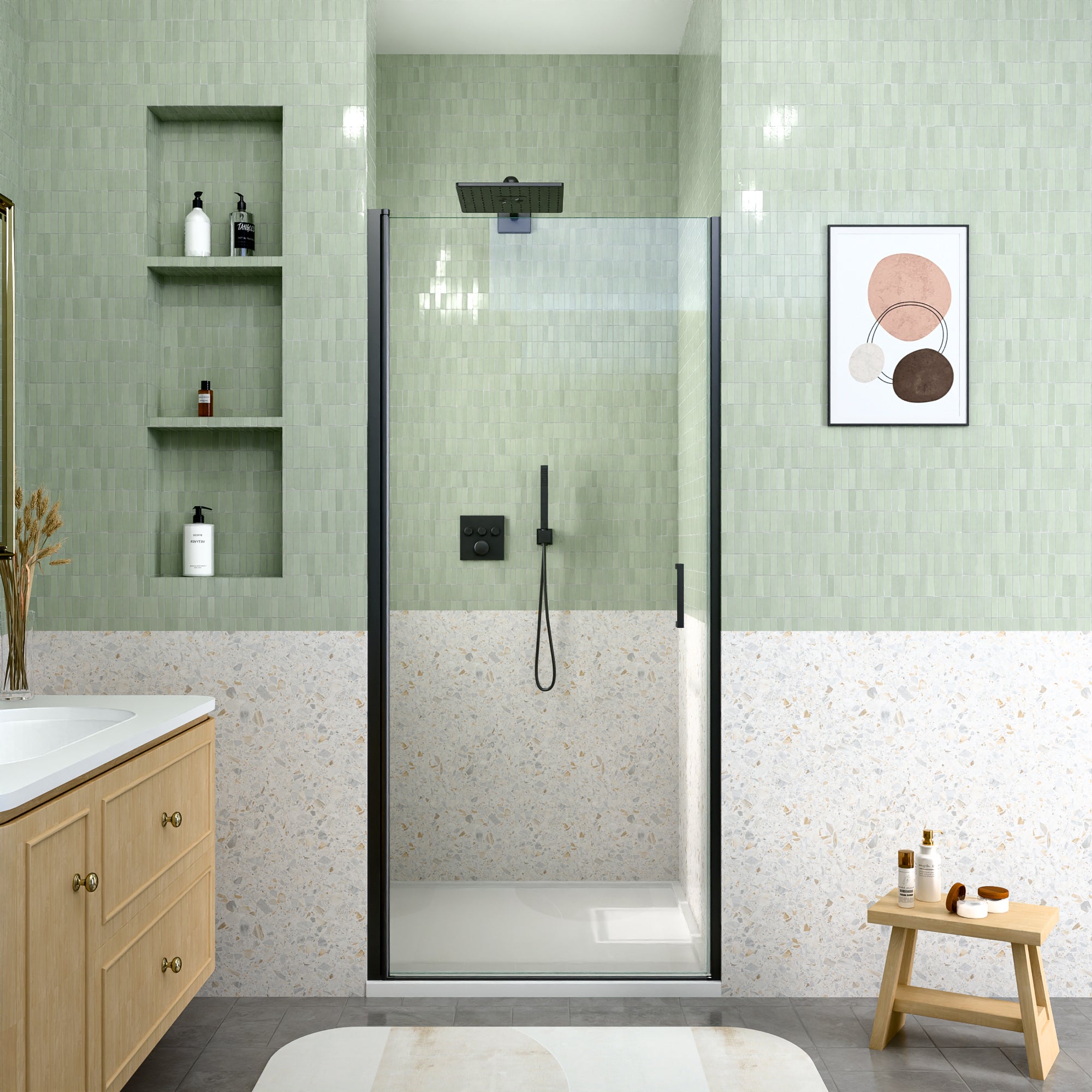 32" W x 72" H Semi-Frameless Circular Pivot Shower Door in Matte by HouseOfZazla