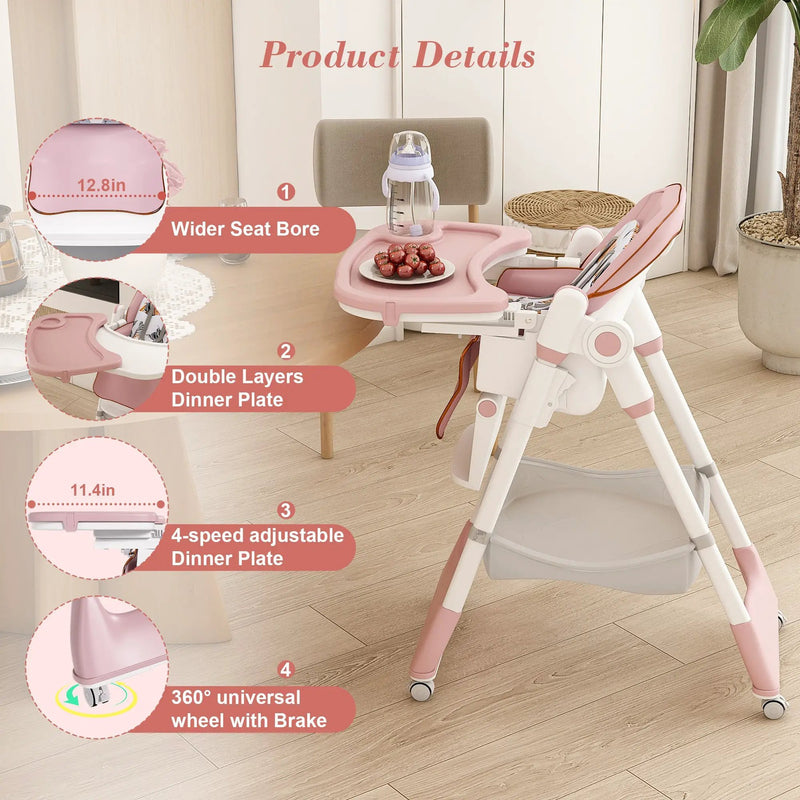 Adjustable Baby High Chair 0-6 Years – Portable Infant Feeding Seat (Pink) by HouseOfZazla