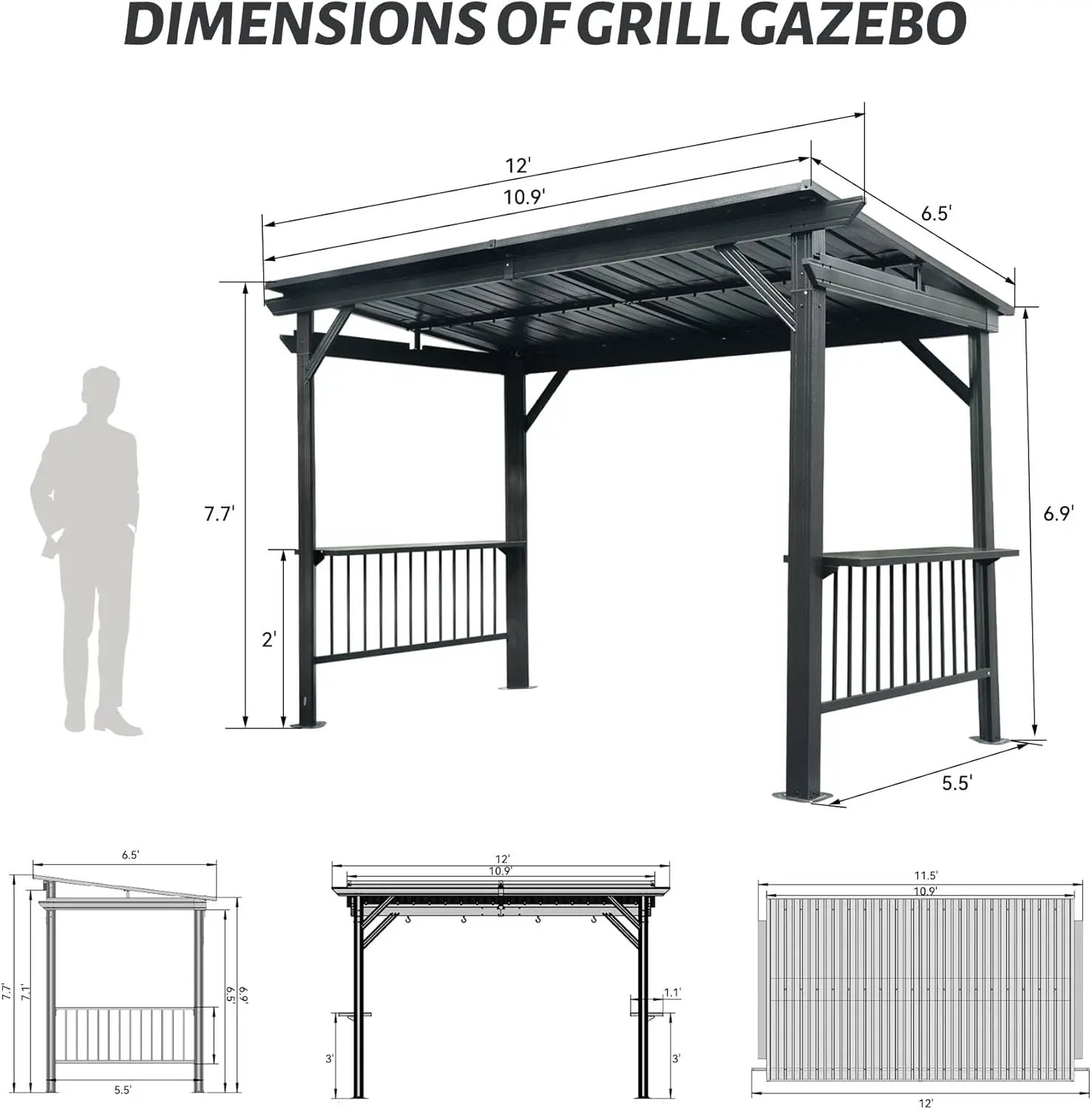 6.5x12FT Hardtop Grill Gazebo by HouseOfZazla