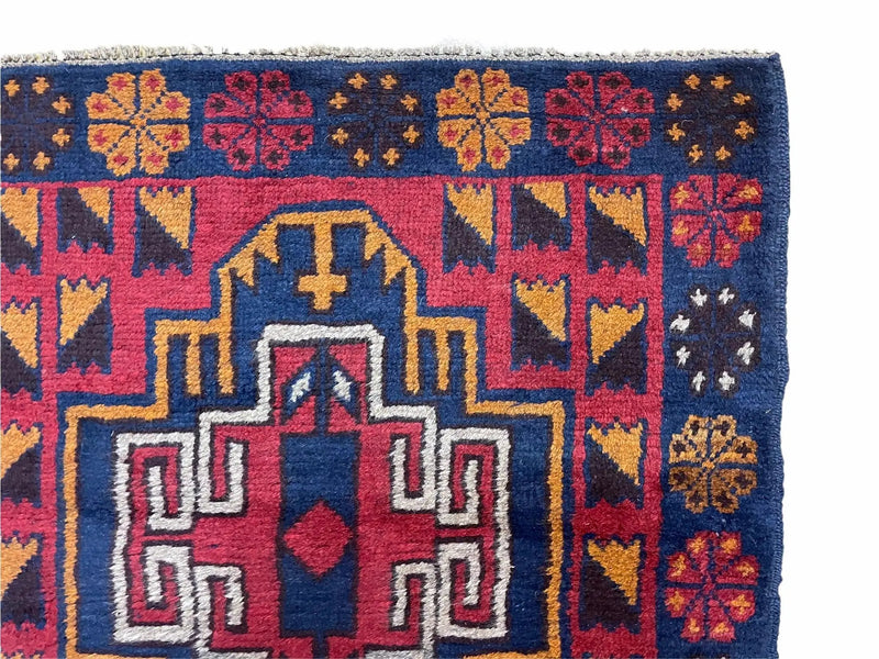3 X 4.3 Vintage Handmade Tribal Wool Rug Balouch Rug Afghan Rug Red Blue Nice by Jewel Rugs