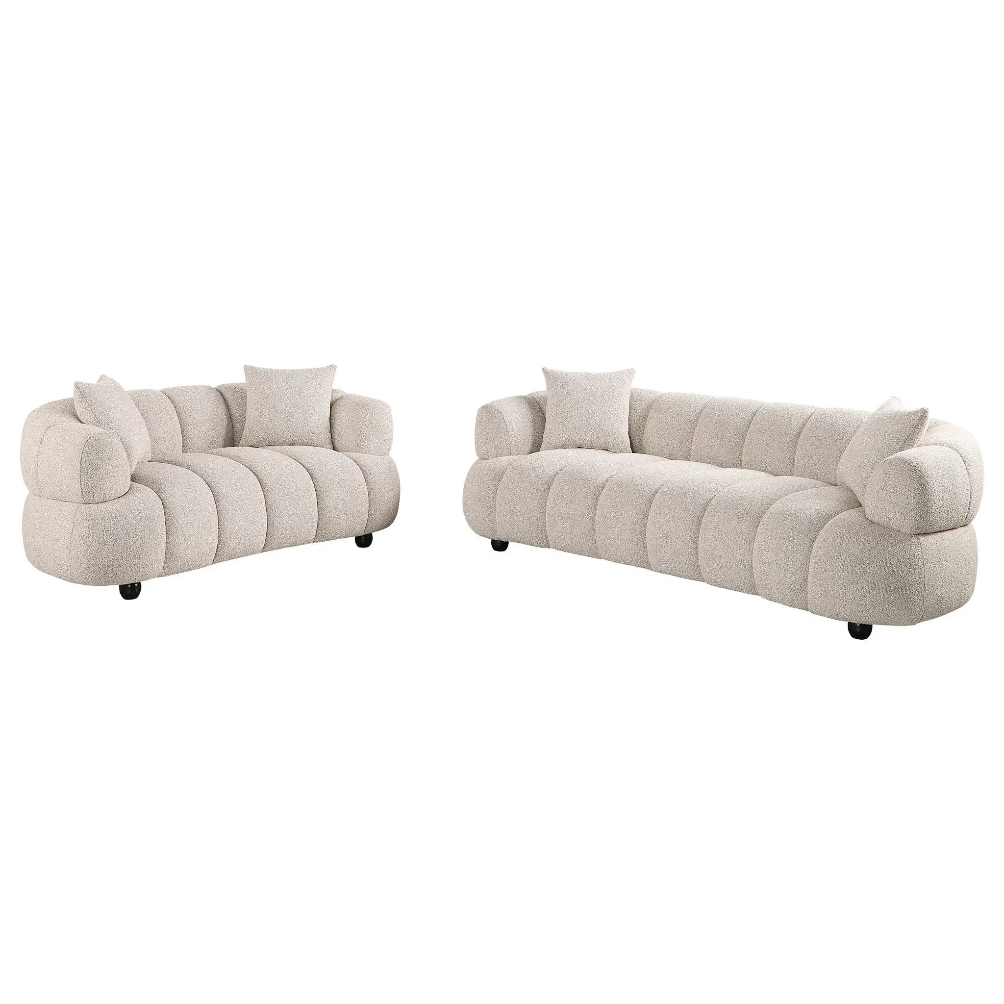Whitney 2-Piece Contemporary Channel Tufted Boucle Sofa Set Pebble by Unique Piece Furniture