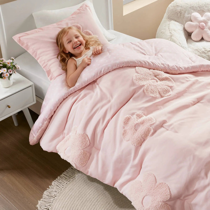 3-Piece Twin Floral Reversible Tufted Chenille Comforter Set by HouseOfZazla