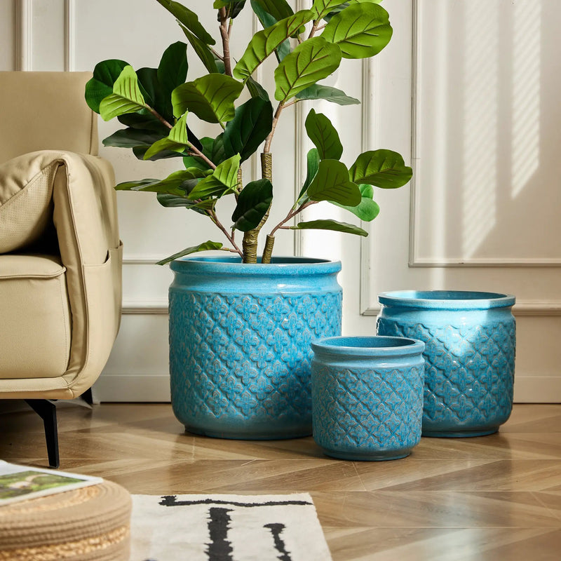Handmade Ceramic Flower Pot Set of 3, 15/12/9 Inch Diameter by HouseOfZazla