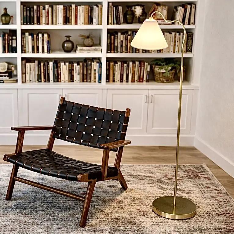 Majestic - Ring Base Curved Floor Lamp With Triangle Drum Shade - Gold / White by Unique Piece Furniture
