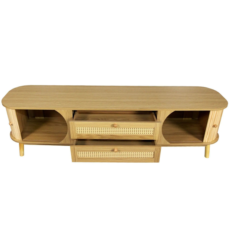 Rattan TV Stand For Tvs Up To 75'', Modern Farmhouse Media Console, Entertainment Center With Legs, TV Cabinet For Living Room, Home Theatre - Natural Wood by HouseOfZazla