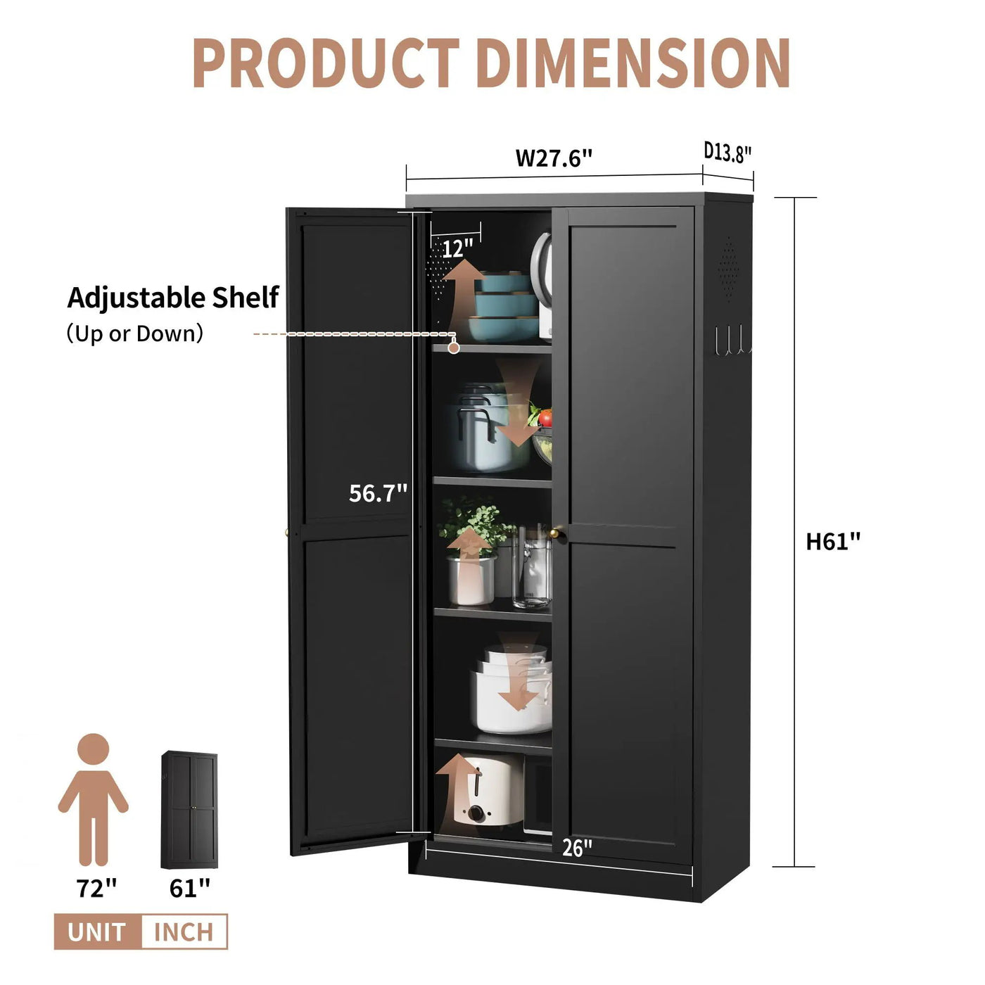 Kitchen Pantry Cabinet With 4 Adjustable Shelves, Heavy Duty Freestanding Organizer by HouseOfZazla