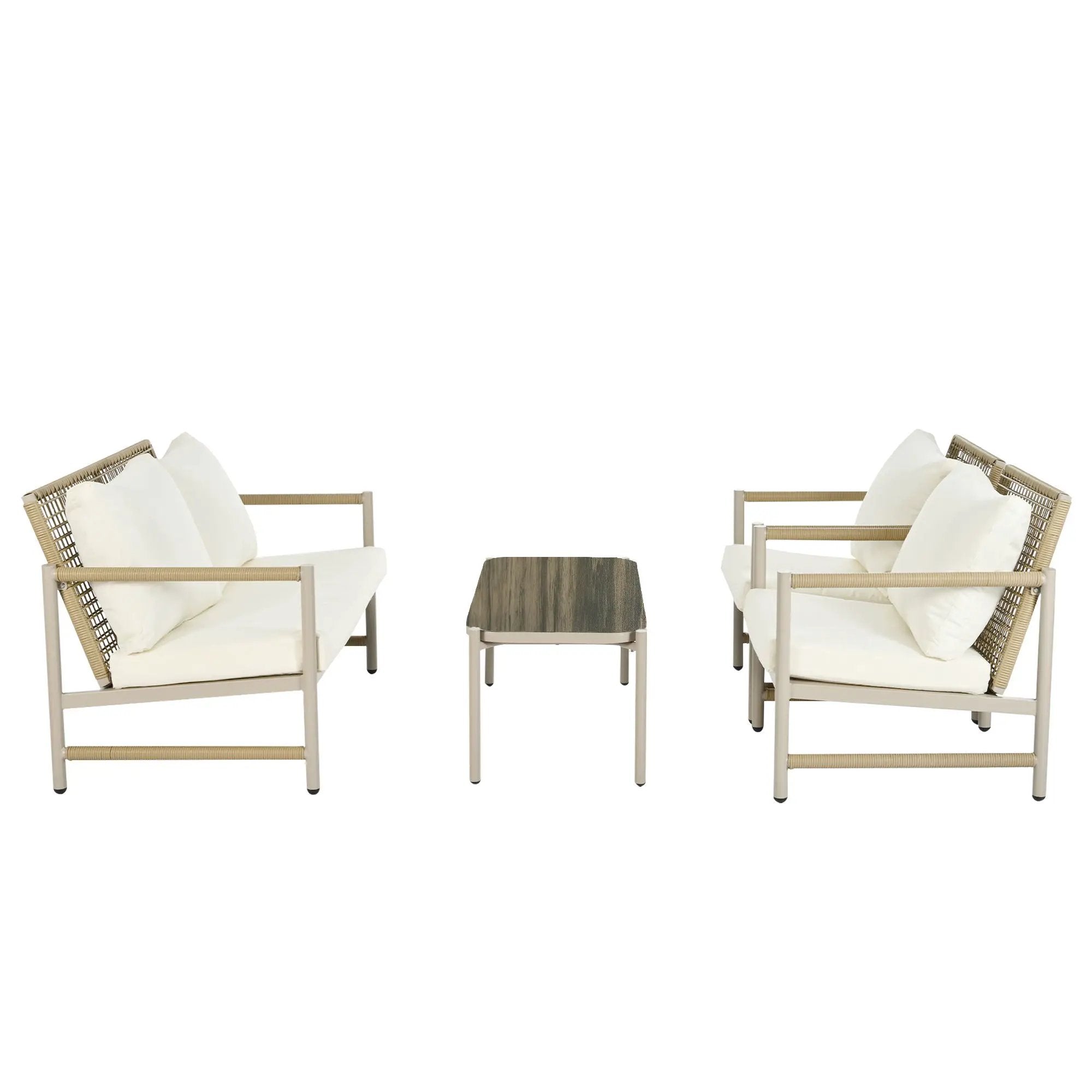 4 Pieces Patio Furniture Set, PE Rattan Wicker With Washable Cushion And Tempered Glass Tabletop, Conversation Furniture For Garden Poolside Balcony by HouseOfZazla