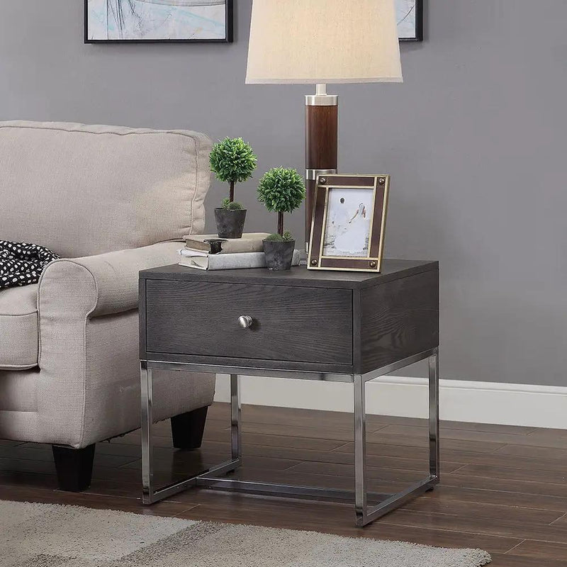 Iban - End Table - Gray Oak & Chrome by Unique Piece Furniture