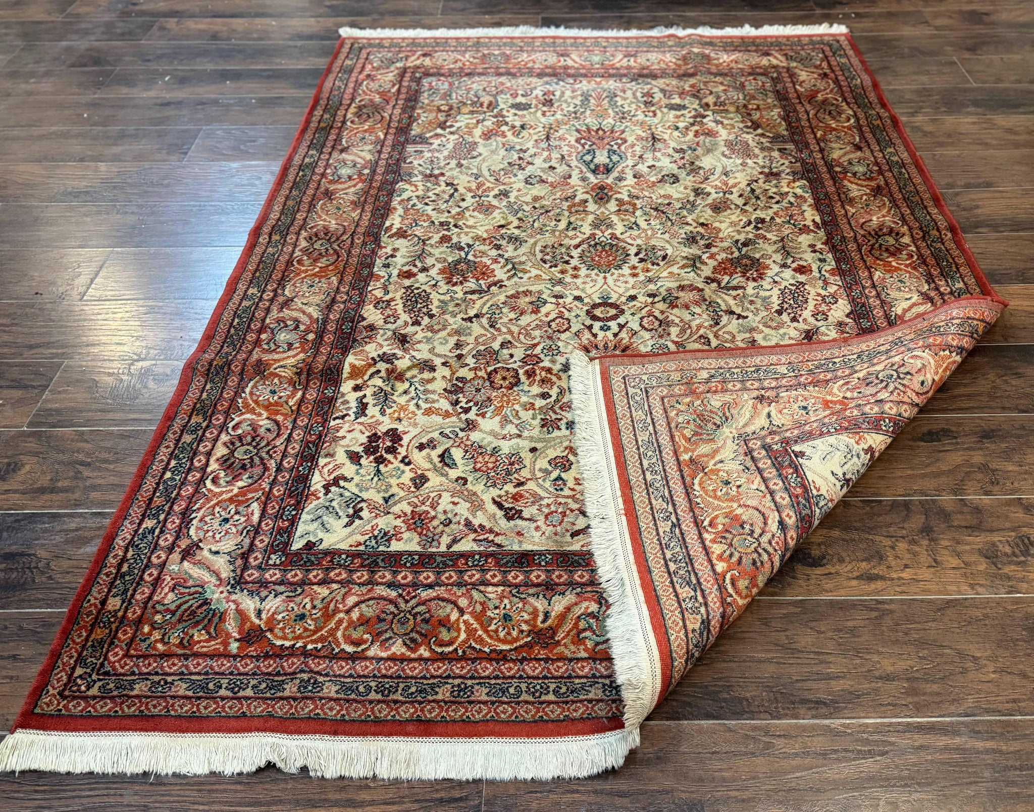 Antique Persian Rug 5x7, Allover Floral with Vases, Beige and Red, Belgian Power Loomed Rug, Vintage by Jewel Rugs