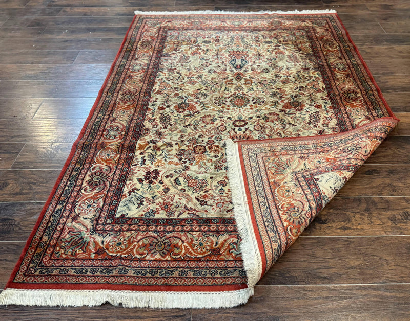 Antique Persian Rug 5x7, Allover Floral with Vases, Beige and Red, Belgian Power Loomed Rug, Vintage by Jewel Rugs