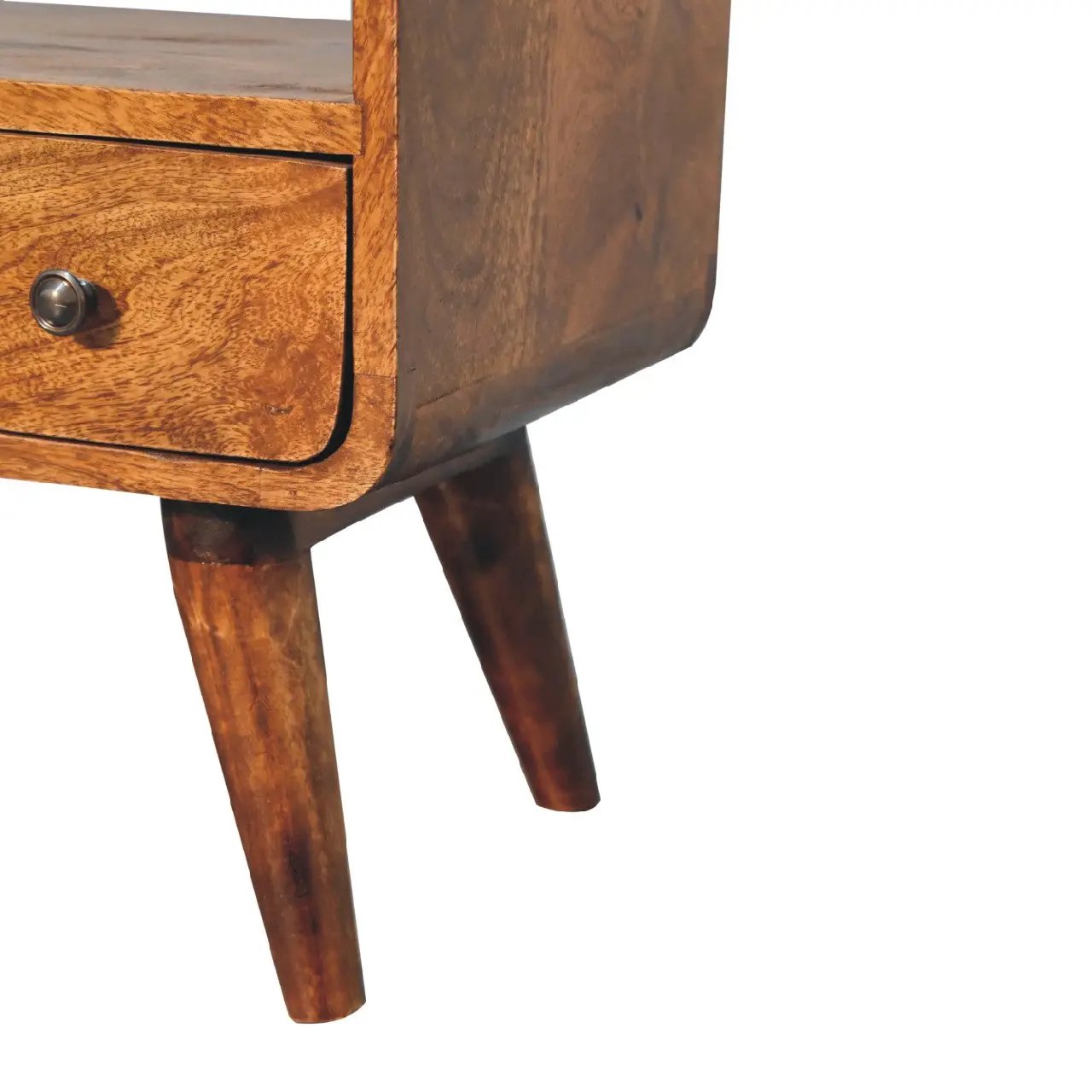 Solid Wood Mini Curved Media Unit, Chestnut, 1-Drawer, 1 Open Slot by HouseOfZazla