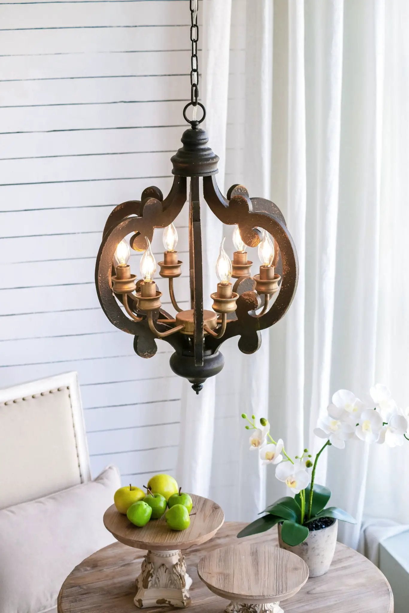 Farmhouse Chandelier, 6 Light Wood Chandelier Pendant Light Fixture With Adjustable Chain For Dining Room Living Room Entryway, Bulb Not Included by HouseOfZazla