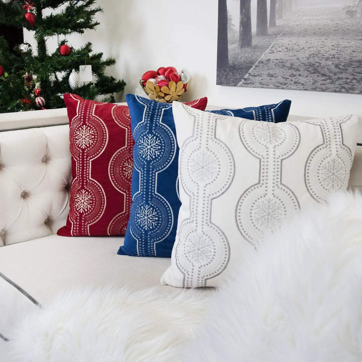 Holiday Throw Pillow With Snowflake Embroidery by HouseOfZazla