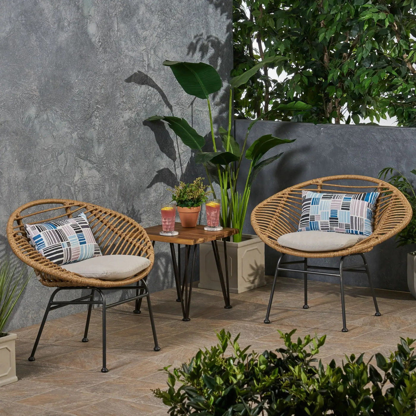 Cordella Outdoor Woven Wicker Chairs with Cushions, Set of 2 by HouseOfZazla