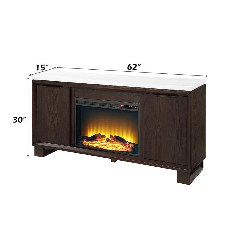 Edwyn - Server With Fireplace - Natural Marble Top & Espresso by Unique Piece Furniture
