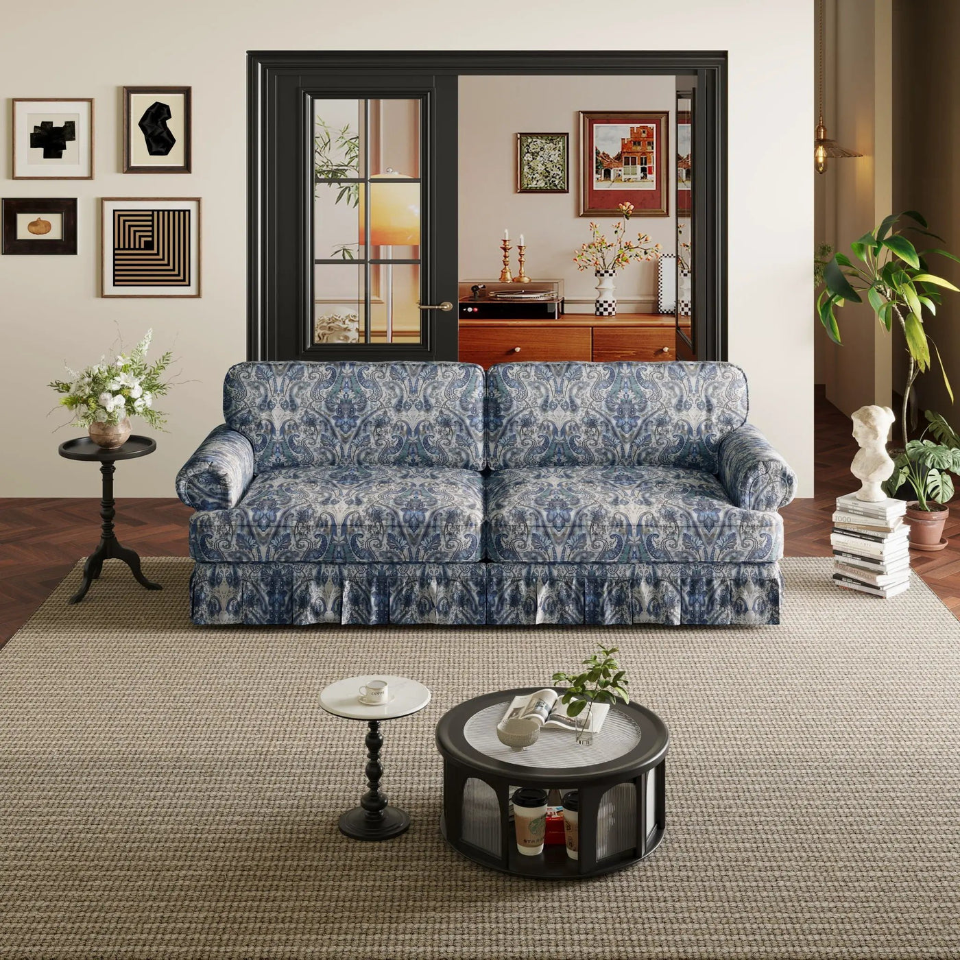 Luxuriously Comfortable Cloud Couch Sofa With Elegant Rolled Arms & Pleated Skirt Design by HouseOfZazla