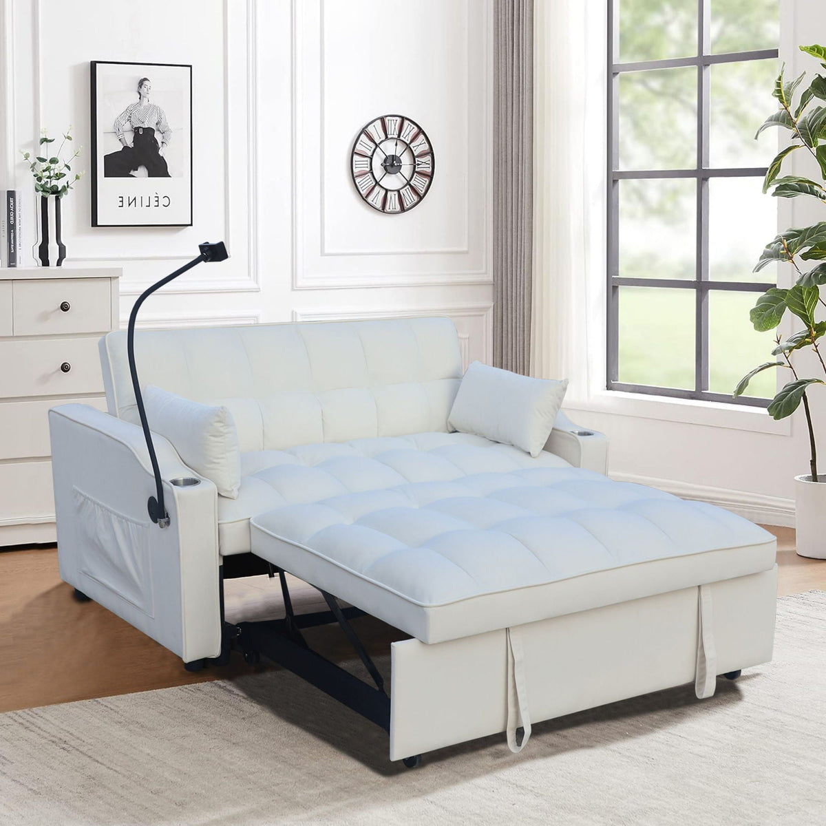 Modern Loveseat Futon Sofa With Pullout Bed, Adjustable Reclining Backrest, Toss Pillows, photo 19 of 21