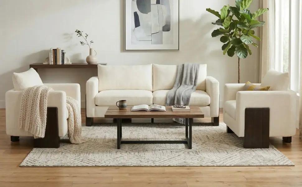 Cozy Sofa Set Oversized Comfy Cloud Sofa with Rubberwood Legs by HouseOfZazla