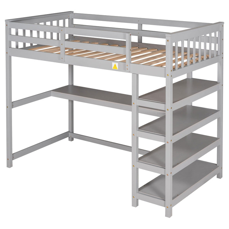 Loft Bed With Storage Shelves And Under Bed Desk