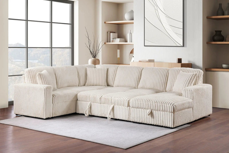 Devonshire Sleeper Sectional Sofa Storage Chaise Camel by Unique Piece Furniture