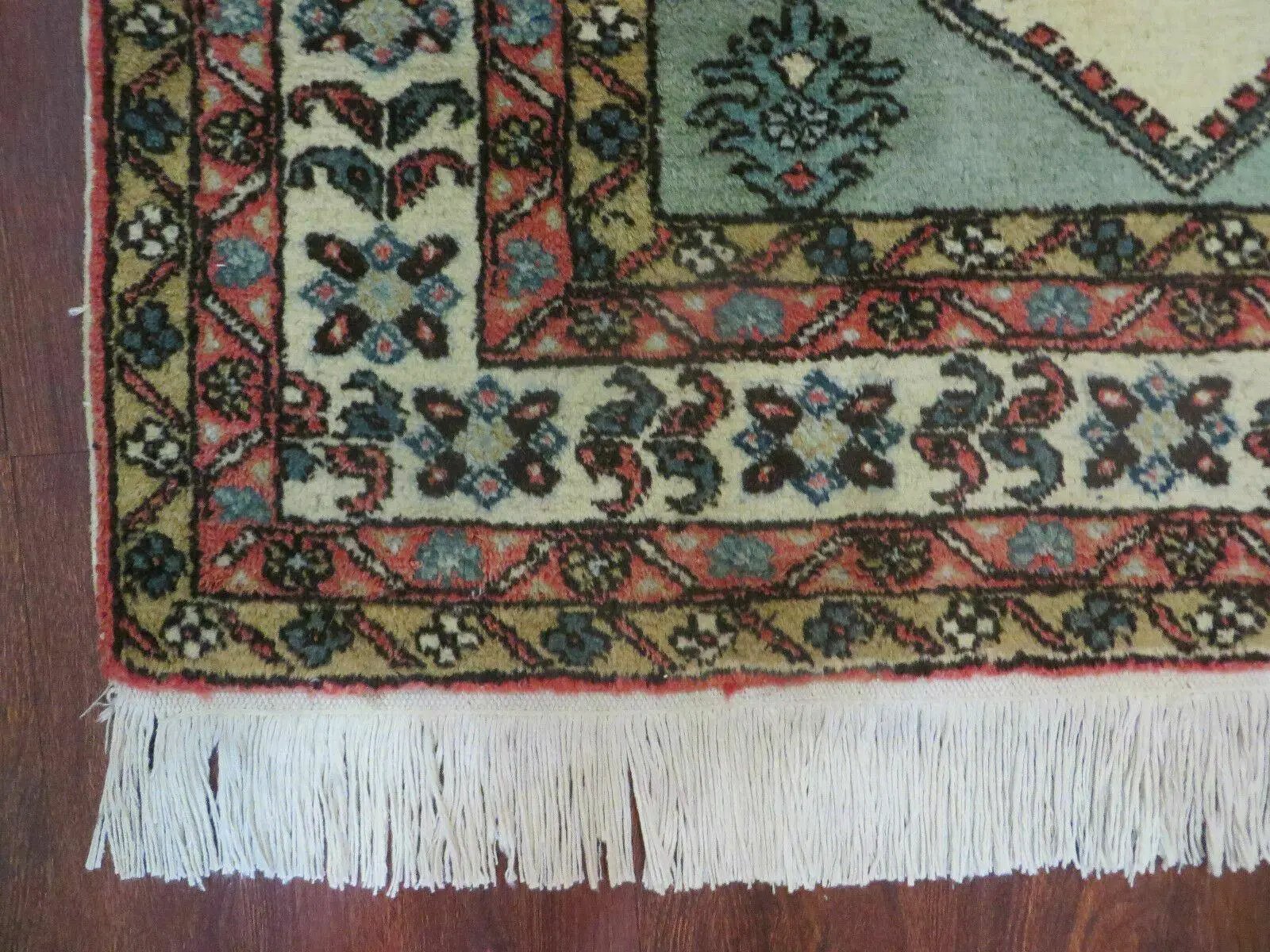 4' X 7' Vintage Handmade Knotted Rug India Caucasian Wool Soft Green Organic by Jewel Rugs