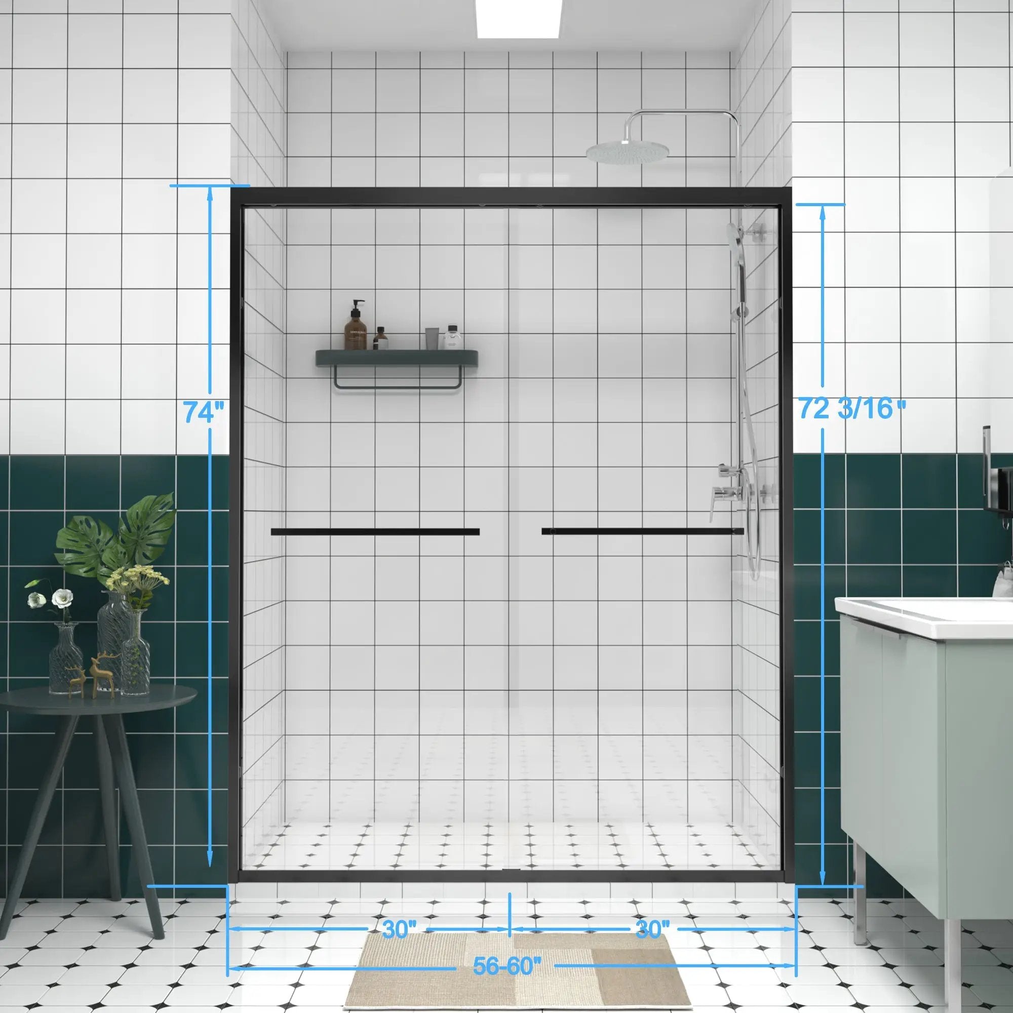56-60"x74" Aluminum Frame Double Sliding Shower Door by HouseOfZazla