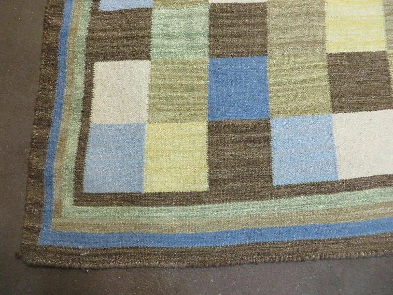5' X 8' Hand-knotted Kilim Dhurrie Wool Cotton Rug Flat Weave Carpet Checkered Pattern Colorful Multicolor by Jewel Rugs
