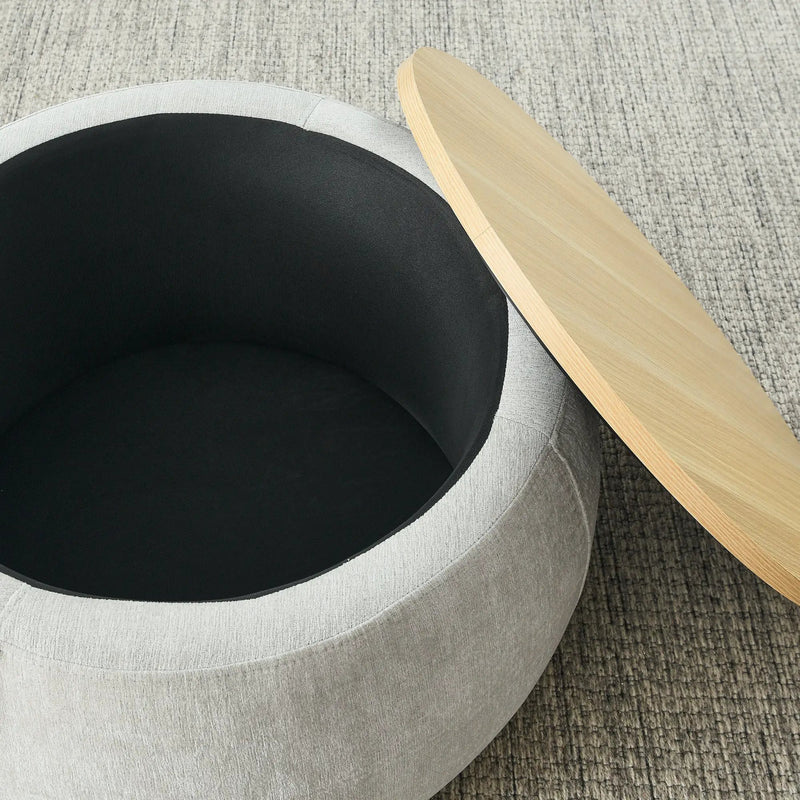 Modern Classic Round Storage Ottoman Coffee Table with Removable Top by BLAKHOM