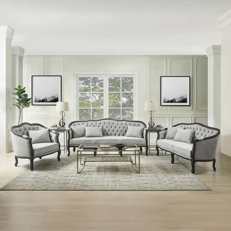 Samael - Loveseat With 2 Pillows - Gray Linen & Dark Brown by Unique Piece Furniture