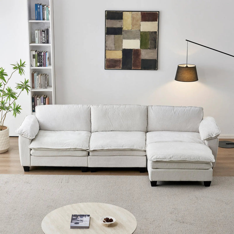 Living Room Sofa Luxury Couch with Ottoman in Soft Chenille Beige by HouseOfZazla