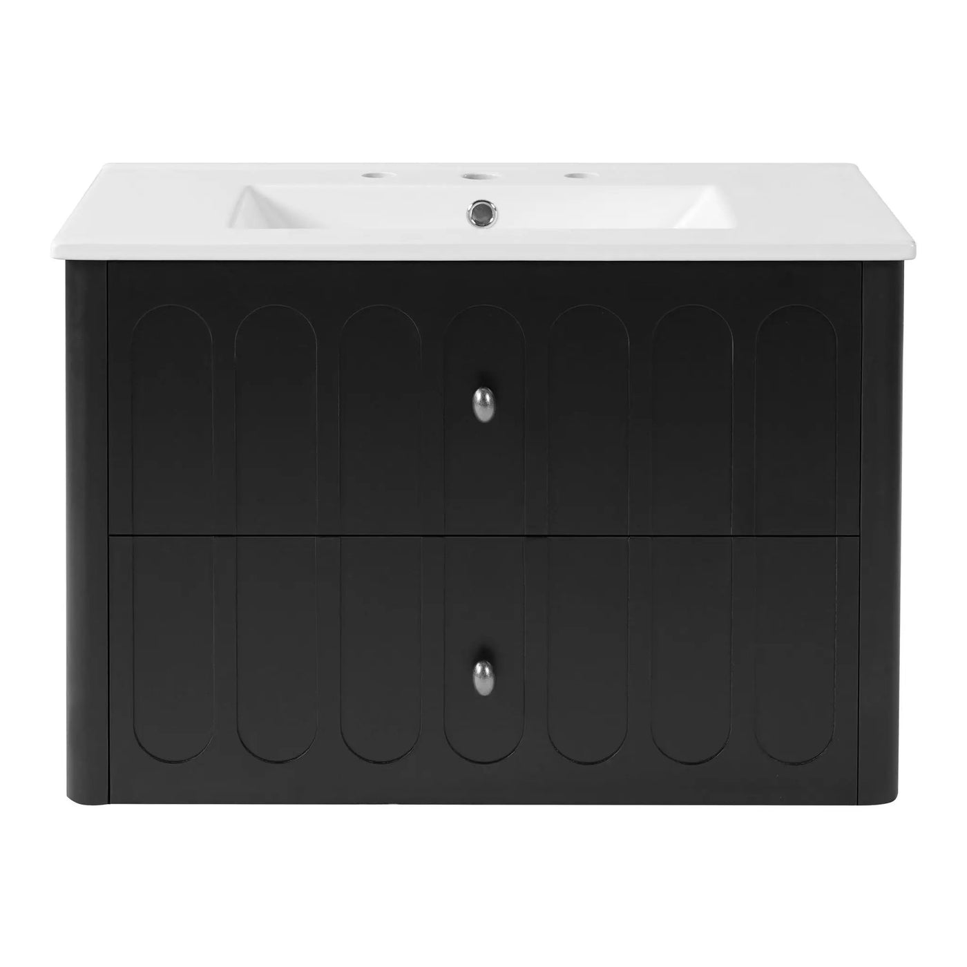 Floating Bathroom Vanity With Oval Knobs & Round Edge, Soft Close Drawer Slides by HouseOfZazla