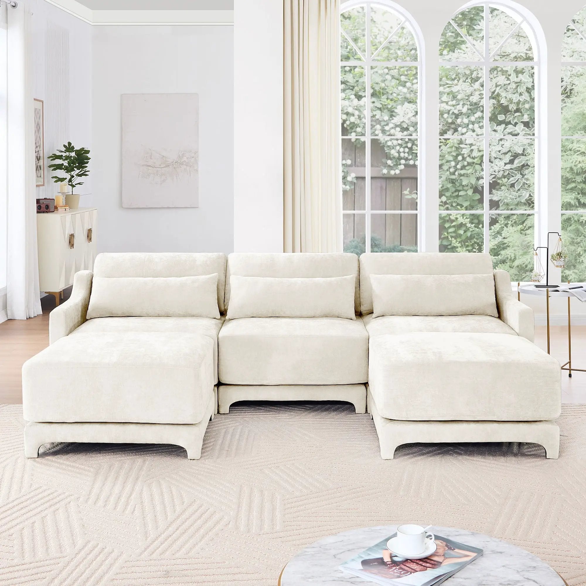 Stylish Sofa With Ottoman And Lumbar Pillows, Ergonomic Design by Unique Piece Furniture