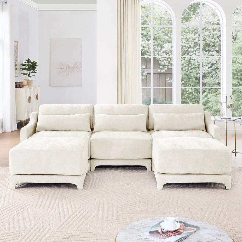 Stylish Sofa With Ottoman And Lumbar Pillows, Ergonomic Design by HouseOfZazla
