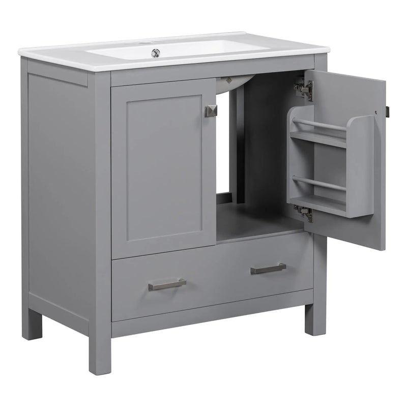 Bathroom Vanity With Single Sink, Combo Cabinet Undermount Sink, Bathroom Storage Cabinet With Two Doors And A Drawer, Soft Closing, Multifunctional Storage, Solid Wood Frame by HouseOfZazla