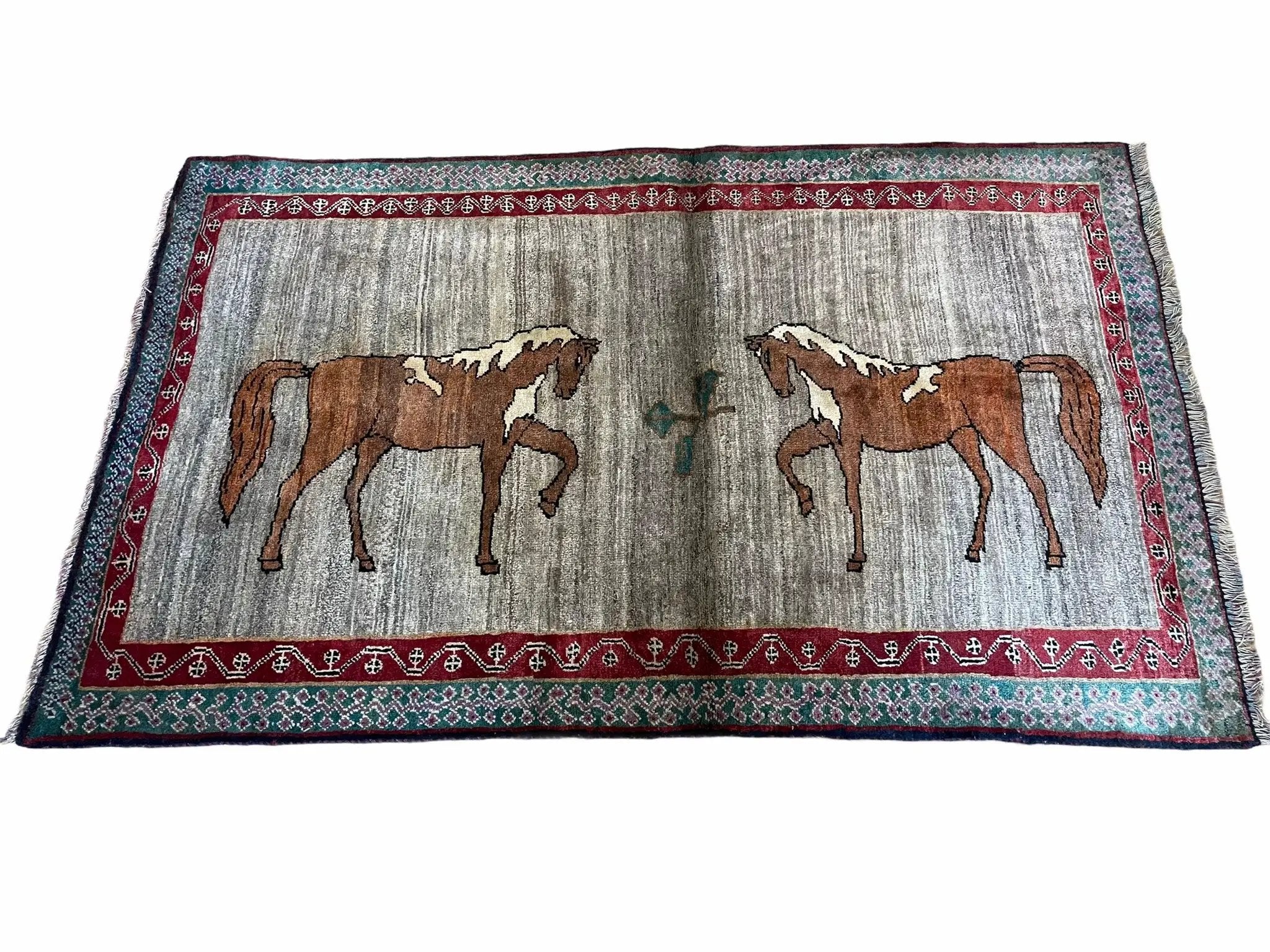 4 X 6 Handmade Rug Zagros New Vintage Quality Wool Rug Horses Silver Brown Nice by Jewel Rugs