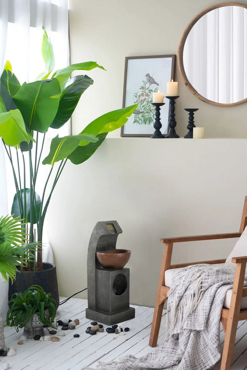 Sculptural Water Fountain With Bowl Basin, With Light And Pump, For Indoor And Outdoor - Brown / Black by Unique Piece Furniture