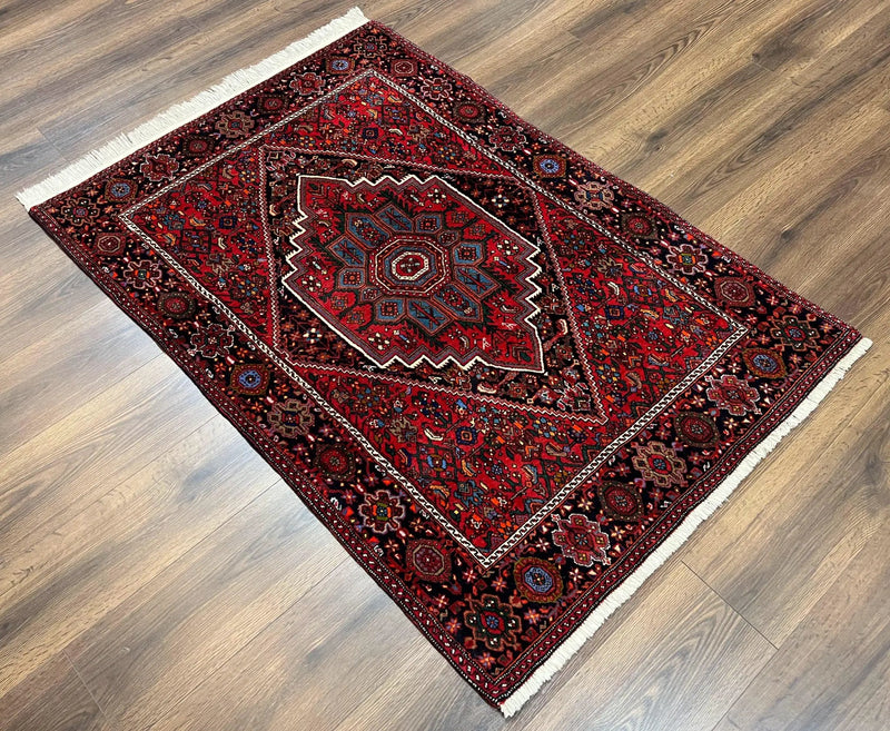 Fine Persian Bidjar Rug 3x5 ft, Ruby Red and Black, Geometric Medallion, Hand Knotted Semi Antique Oriental Bijar Carpet, Wool Area Rug, Tribal Rug by Jewel Rugs