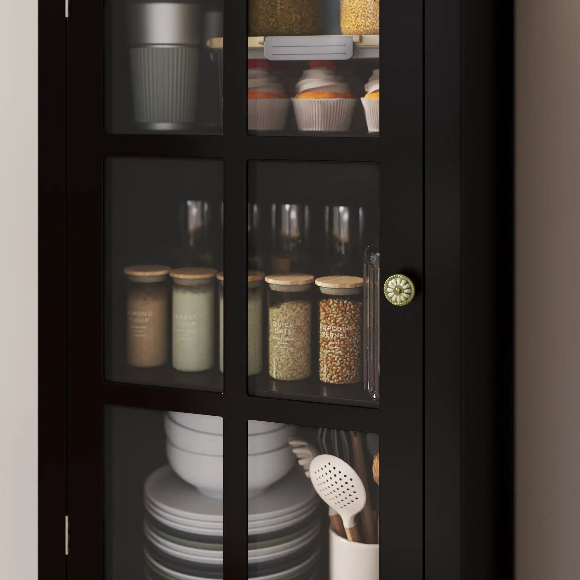 Black Tall Storage Cabinet with Glass Door & 2 Drawers by HouseOfZazla