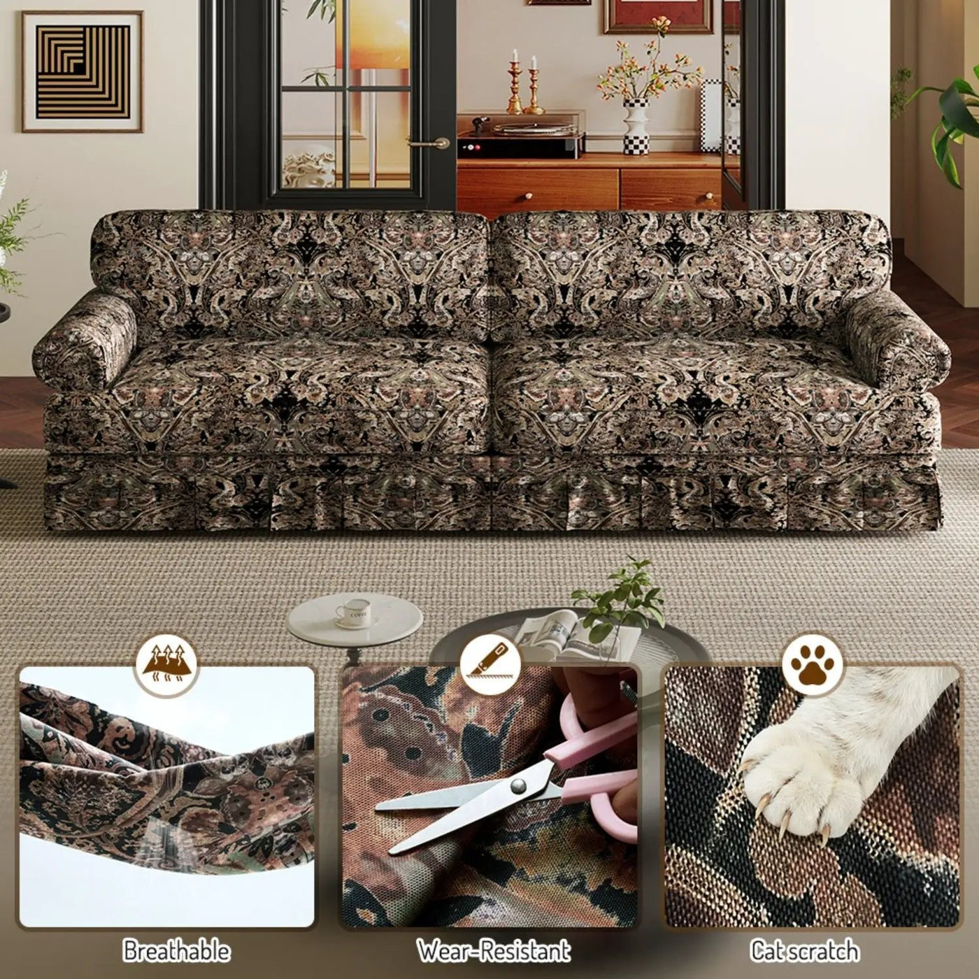 Luxuriously Comfortable Cloud Couch With Elegant Rolled Arms & Pleated Skirt Design by HouseOfZazla