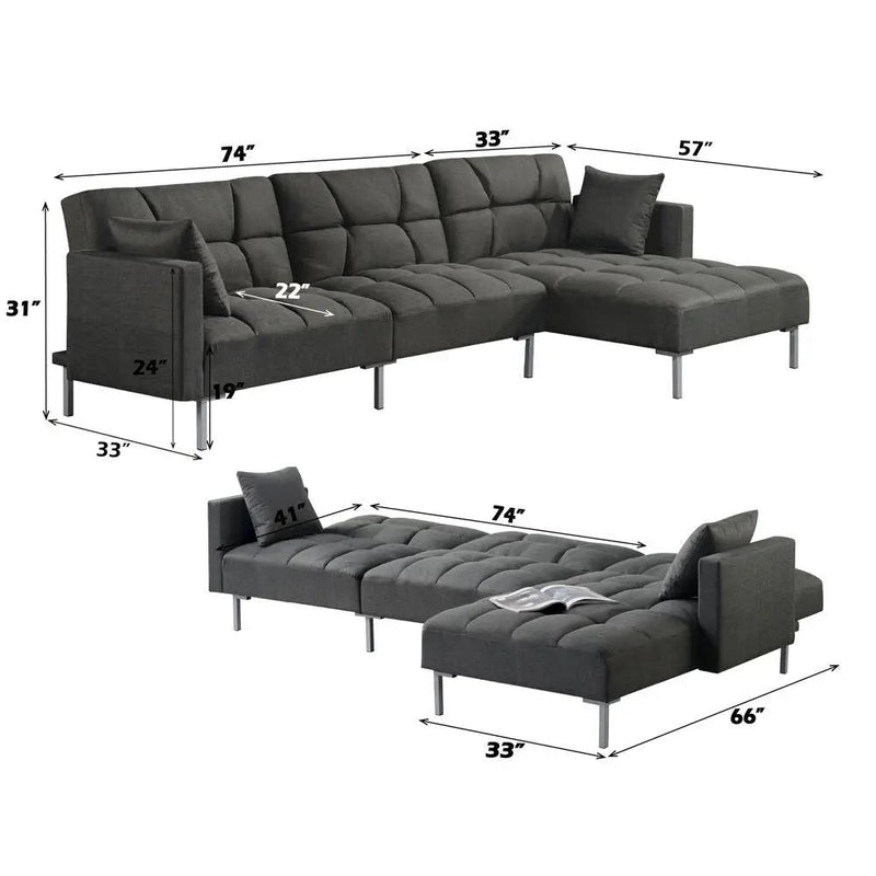 Duzzy - Sectional Sofa - Dark Gray Fabric by Unique Piece Furniture