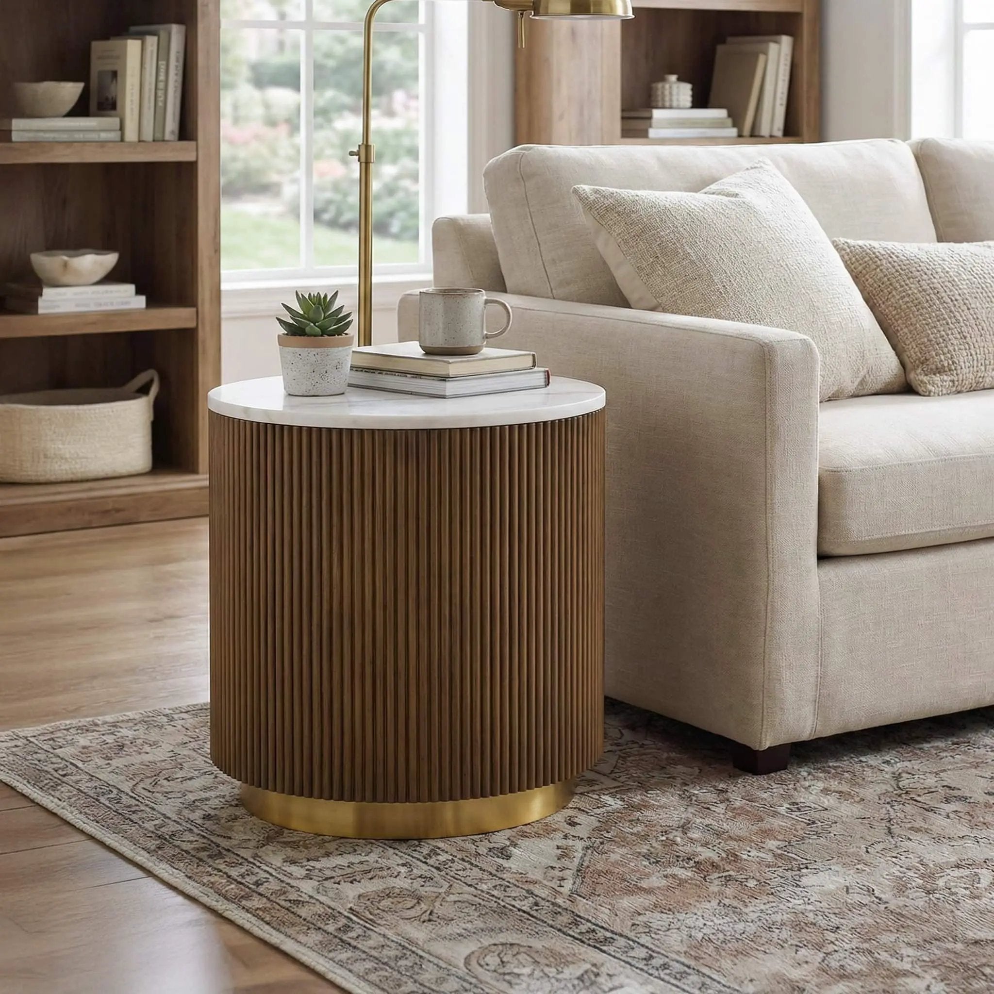 3 Piece Table Set Round Cocktail Table And 2 Round End Tables - Brown / Gold / White by Unique Piece Furniture